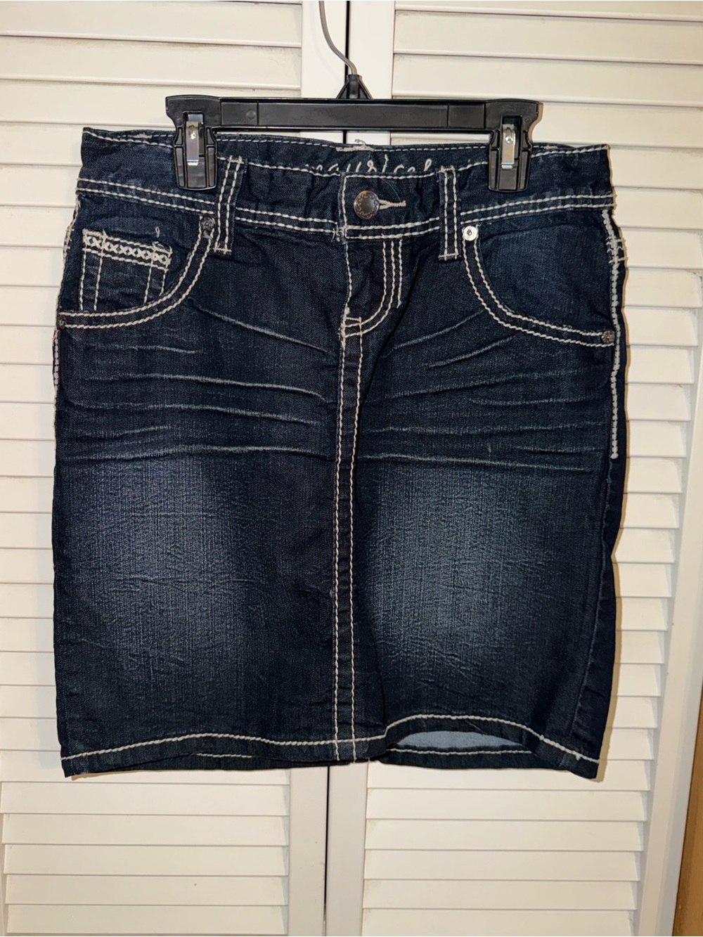 Maurices Dark Wash Denim Skirt with Contrast Stitching